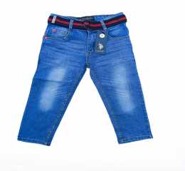 Boys' Denim Pants With Belt Navy Sky Blue