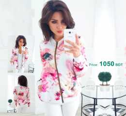 Fashion Women Coat Retro Floral Zipper Bomber Jacket Baseball Casual Coats Outwear Autumn Fashion Women Overcoats  Pink