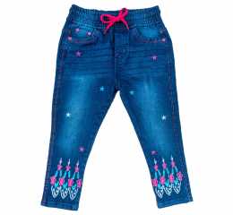 Girl's Denim Star Embroidery Full Pants