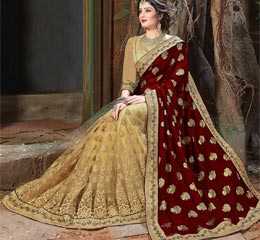 Golden and Maroon Indian Georgette Saree For Women